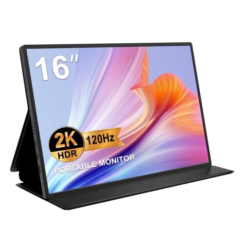AYY 2K Portable Monitor 16'' 120Hz Portable Gaming Monitor, 2560x1600 QHD Portable Travel Laptop Monitor IPS Computer External Second Screen USB C HDMI Monitor w/Smart Cover for PC MAC Xbox PS5/4