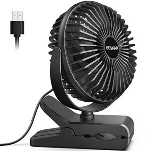 BESKAR 6 Inch Clip on Fan, 3 Speeds Small Fan with Strong Airflow, Clip & Desk Fan USB Plug in with Sturdy Clamp - Ultra Quiet operation for Office Dorm Bedroom Stroller