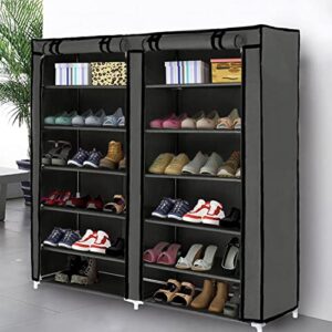 Blissun 7 Tier Shoe Rack Storage Organizer, 36 Pairs Portable Double Row Shoe Rack Shelf Cabinet Tower for Closet with Nonwoven Fabric Cover, Grey