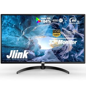 Computer Monitor - Jlink FHD 32 Inch Monitor, 1920x1080P 60Hz 104% sRGB LCD Display with HDMI VGA 3.5mm Audio, HDR Low Blue Light Anti-Glare Larger VA Screen with Freesync, Tiltable & VESA Mountable