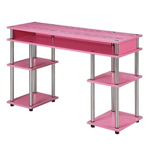 Convenience Concepts Designs2Go No Tools Student Desk with Shelves, Pink