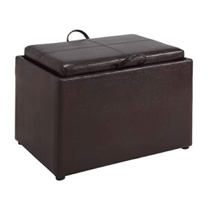 Convenience Concepts Designs4Comfort Accent Storage Ottoman with Reversible Tray, Espresso Faux Leather 22.75 x 15.75 x 16