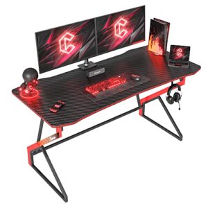 CubiCubi Simple Gaming Desk Z Shaped 40 inch Gamer Workstation, Home Computer Carbon Fiber Surface Gaming Desk PC Table with Headphone Hook