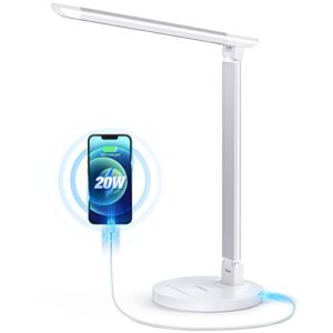 Desk Lamp, Dimmable Desk Light with USB Charging Port, Led Desk Lamp with 10 Brightness Levels & 5 Color Temperature, Touch Control, Adjustable Arm, Eye-Caring for Home Office Bedroom Reading