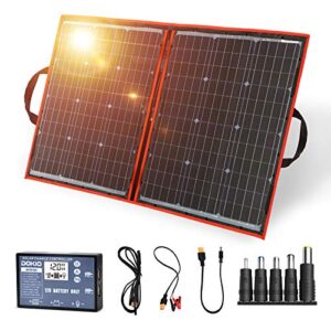 DOKIO 110W 18V Portable Solar Panel Kit Folding Solar Charger with 2 USB Outputs for 12v Batteries/Power Station AGM LiFePo4 RV Camping Trailer Car Marine