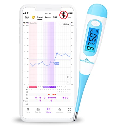 Easy@Home Digital Basal Thermometer with Blue Backlight LCD Display, 1/100th Degree High Precision and Memory Recall, NOT Bluetooth Enabled, Upgraded EBT-100B(Blue)