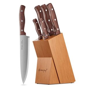 Emojoy Kitchen Knife Set,Knife Set for Kitchen with Block 6 Pcs High Carbon Stainless Steel Wooden Handle Knife Block Set without Steak Knives