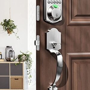 Fingerprint Door Lock Set, Veise Keyless Entry Door Lock, Front Door Handle Sets, Electronic Keypad Deadbolt with Lever Handle & 2Keys, Auto Lock, Code Door Lock, Easy Installation, Satin Nickel