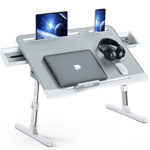 Foldable Laptop Bed Tray Desk, Adjustable Laptop Bed Table with Heights and Angles, Upgraded-Sturdy Laptop Stand for Bed/Sofa/Couch/Floor, Lap Tablet Desk with 2 Drawers