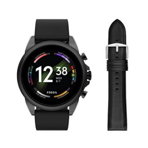 Fossil Gen 6 Smartwatch (Model: FTW4061V) Unisex 22mm Leather/Silicone Interchangeable Watch Band Strap, Color: Black (Model: S221296)