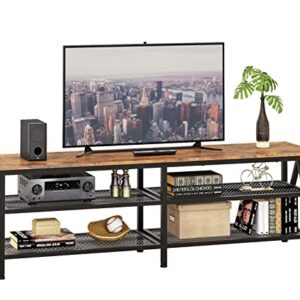 Furologee TV Stand for 65 70 inch TV, Long 63" TV Media Console Table, TV Cabinet with 3-Tier Storage Shelves, Industrial Entertainment Center with Metal Frame for Living Room, Bedroom, Rustic Brown
