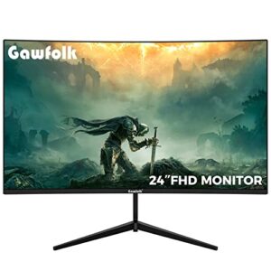 Gawfolk 24” Curved Monitor 75Hz Full HD 1080P, Computer Display with AMD FreeSync HDMI VGA PC Monitor Ultra-Thin Zero Frame- Machine Black