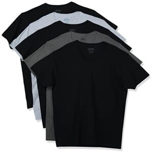 Gildan Men's V-Neck T-Shirts, Multipack, Style G1103, Black/Sport Grey/Charcoal (5-Pack), Medium