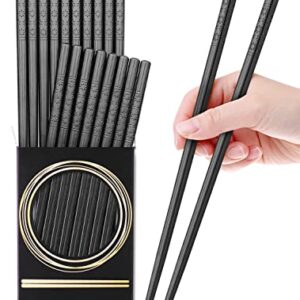 GLAMFIELDS 10 Pairs Fiberglass Chopsticks, Reusable Japanese Chinese Chop Sticks Dishwasher Safe, Non-Slip, 9 1/2 inches