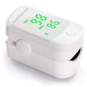 HealthSmart Pulse Oximeter for Fingertip That Displays Blood Oxygen Saturation Content, Pulse Rate and Pulse Bar with LED Display, Accurate and Reliable, Green LED Display