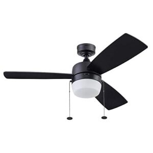 Honeywell Ceiling Fans Barcaderro, 3 Blade, 44-in Contemporary Indoor Pull Chain Ceiling Fan with Integrated LED Light, Matte Black