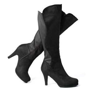 katliu Women Suede Knee High Boots Fashion Platform High Heel Boots Zipper Winter Long Boot Black