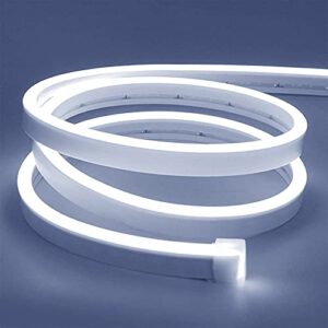 Lamomo LED Neon Flex, 16.4ft/5m White Neon Light Strip, 12V Flexible Waterproof Neon LED Strip, Silicone LED Neon Rope Light for Kitchen Bedroom Indoor Outdoor Decoration（Power Adapter no Included