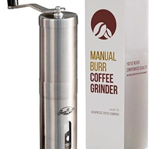 Manual Coffee Grinder by JavaPresse — Manual Coffee Bean Grinder with 18 Adjustable Settings, Stainless Steel Manual Burr Hand Coffee Grinder with Crank — Unique Gift, Perfect for Camping