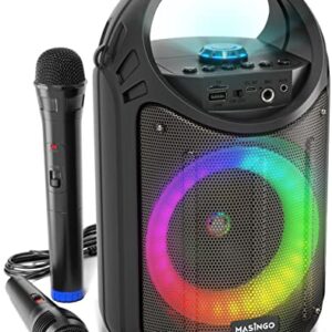 MASINGO 2023 NEW Bluetooth Karaoke Machine for Adults and Kids with 1 Wireless Karaoke Microphone and 1 Wired Mic - PA Portable Speaker System with LED Party Lights - Best Birthday Gift - Burletta C10