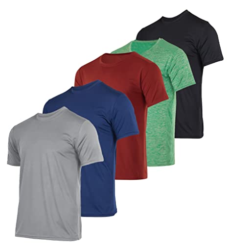 Men's Quick Dry Fit Dri-Fit Short Sleeve Active Wear Training Athletic Essentials Crew T-Shirt Fitness Gym Wicking Tee Workout Casual Sports Running Tennis Exercise Undershirt Top - 5 Pack Set 18, L