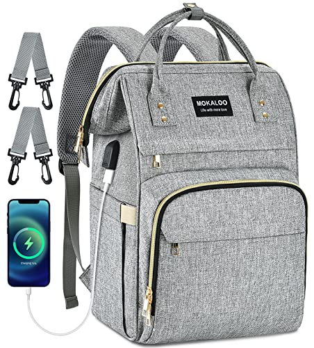Mokaloo Diaper Bag Backpack, Large Baby Bag for Boys & Girls,Travel Backpack with USB Charging Port for Moms Dads, Anti-Water Maternity Nappy Changing Bags with Stroller Straps, Baby Registry Search