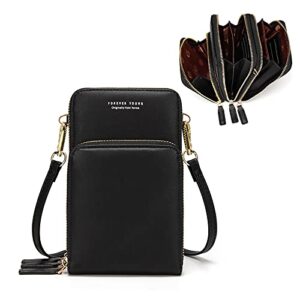 myfriday Small Crossbody Cell Phone Purse for Women, Mini Messenger Shoulder Handbag Wallet with Credit Card Slots A-black