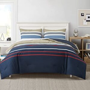 Nautica - Queen Comforter Set, Cotton Reversible Bedding with Matching Shams, Stylish Home Decor (Bradford Navy/Kahki, Queen)