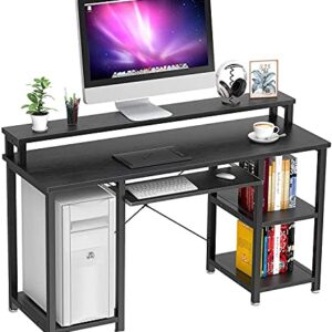 NOBLEWELL Computer Desk with Storage Shelves, 47 inch Home Office Desk with Monitor Stand, Writing Desk Table with Keyboard Tray (Black)