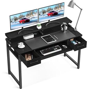 ODK Computer Desk with Keyboard Tray, 47 inch Home Office Desk with Drawers, Modern Work Study PC Desk with Monitor Shelf, Black