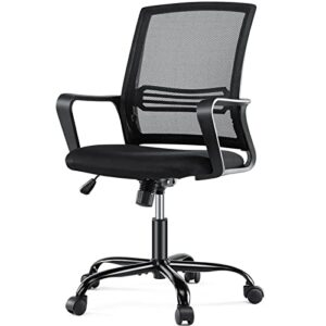 Office Desk Chair, Adjustable Height Mid Back Lumbar Support Padded Seat and Armrest Computer Chair, Ergonomic Home 360 Degree Swivel Rolling Rocking Mode Breathable Mesh Modern Executive Chair, Black