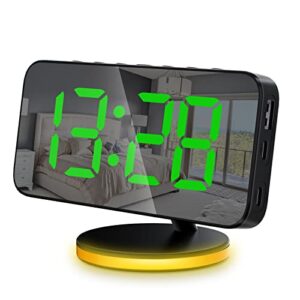 ONLYNEW Digital Alarm Clock - 6" LED Mirror Large Display Desk Clocks with Dual USB Ports, 4 Adjust Brightness, Snooze Mode with Night Light, Modern Wall Clocks for Home Bedroom Decor