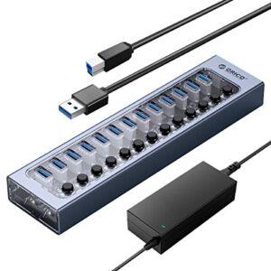 ORICO USB Hub 3.0 Powered 13 Ports USB Data Hub with 12V5A Power Adapter, Individual Power Switches, and LEDs, USB Extension for iMac Pro, MacBook Air/Mini, PS4, Surface Pro, Notebook PC, Laptop