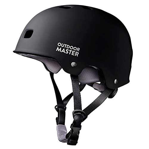 OutdoorMaster Skateboard Cycling Helmet - Two Removable Liners Ventilation Multi-Sport Scooter Roller Skate Inline Skating Rollerblading for Kids, Youth & Adults - M - Black