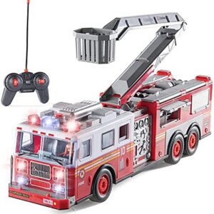 Prextex Remote Control Car Fire RC Truck - RC Toy Fire Truck with Lights and Siren Sounds, Best Toddler Firetruck Toy, Fire Engine Toys for Boys, Big Fire Truck Toys for 3 Year Old Boys