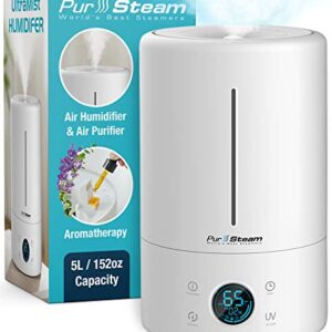 PurSteam Humidifiers for Large Room & Bedroom, 5L Cool Mist Ultrasonic Whisper-Quiet Oil Diffuser for Baby Nursery and Plants, Humidifying Unit for Whole House, Auto Shut-Off, Up to 20h of Operating