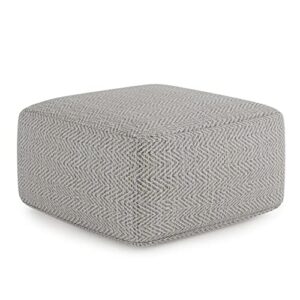 SIMPLIHOME Nate Square Pouf, Footstool, Upholstered in Patterned Grey Melange Hand Woven Cotton, for the Living Room, Bedroom and Kids Room, Transitional, Modern