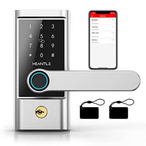 Smart Lock, HEANTLE Keyless Entry Door Locks Fingerprint Bluetooth Electronic Lever Touchscreen Keypad Deadbolt Alternative Digital Handle for Front Door Auto Lock Works with Alexa Google Home Silver