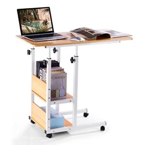 Urban Deco Home Office Desk with Drawer Standing Desk Adjustable Height, Moveable Computer Stand with 4 Wheels & Plastic Drawers Corner Desks for Home Office - Wood Color