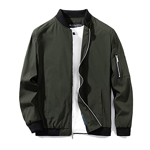 URBANFIND Men's Slim Fit Lightweight Sportswear Jacket Casual Bomber Jacket US L Army Green
