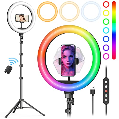 Weilisi 10" Ring Light with Stand 72'' Tall & Phone Holder,38 Color Modes Selfie Ring Light with Tripod Stand,Stepless Dimmable/Speed LED Ring Light for iPhone & Android,YouTube, Makeup,TIK Tok
