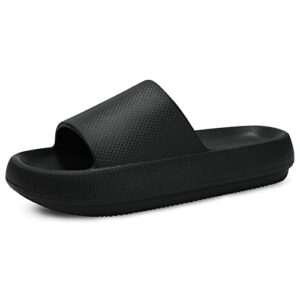 welltree Cloud Slides for Women Men Pillow Slippers Non-Slip Bathroom Shower Sandals Soft Thick Sole Indoor and Outdoor Slides,Black,9-10 Women/7.5-8.5 Men