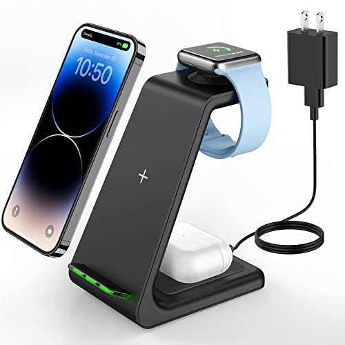 Wireless Charging Stand, GEEKERA 3 in 1 Wireless Charger Dock Station for iPhone 14 Pro Max/14 Pro/14 Plus/13/12/11/X/8 Series, Apple Watch Ultra/SE/8/7/6/5/4/3/2, AirPods Pro/3, Samsung Qi Phones