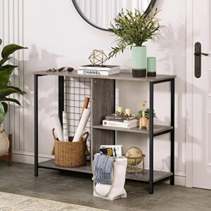 YITAHOME 3 Tier Bookshelf 41 in Narrow Book Shelves , Mid Century Bookshelves with Iron Mesh,Wood and Metal Bookcases for Office Home Decor Grey