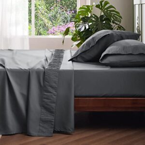 Bedsure Queen Sheet Set - Soft 1800 Sheets for Queen Size Bed, 4 Pieces Hotel Luxury Grey Queen Sheets, Easy Care Polyester Microfiber Cooling Bed Sheet Set