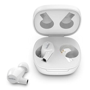 Belkin SoundForm Rise True Wireless Ear Buds with Wireless Charger Case, Dual Microphone, IPX5 Water Resistant Earbuds, Bluetooth Headphones, Compatible with iPhone, Galaxy, and More - White