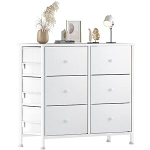 BOLUO White Dresser for Bedroom 6 Drawer Organizers Fabric Storage Chest Tower Small Dressers Unit for Closet Nursery Hallway Office, Kids and Adult Modern