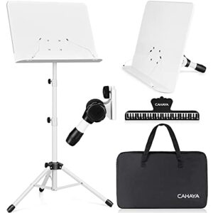 CAHAYA Sheet Music Stand & Tabletop Music Stand Solid Back with Carrying Bag for Books Notes Laptop Tablet White CY0194