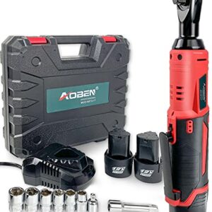 Cordless Electric Ratchet Wrench Set, AOBEN 3/8" 12V Power Ratchet Tool Kit With 2 Packs 2000mAh Lithium-Ion Battery And Charger