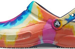 Crocs Unisex Adult Men's and Women's Bistro Clog | Slip Resistant Work Shoes, Tie Dye/Navy, 10 US